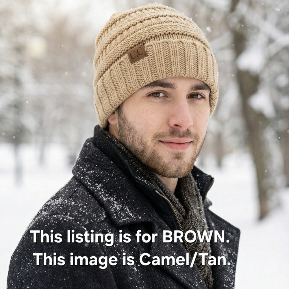 C.C Brown Ribbed Knit Beanie - Picture 3 of 10